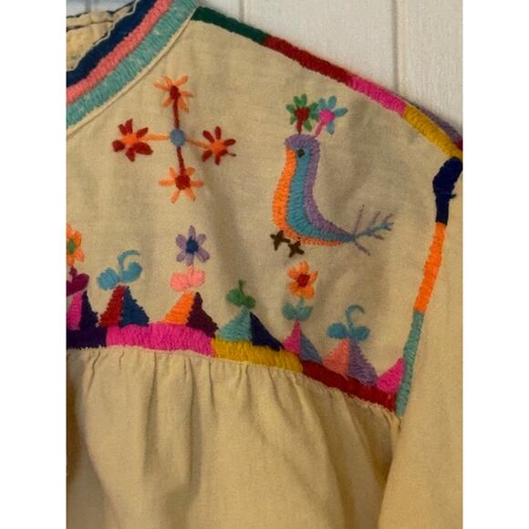Vintage 1960's Bird Flower Hand Embroidered Top in Butter L - Picture 3 of 11